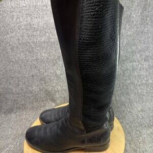 AETREX Black‎ Boots Leather Knit Shaft Side Zip Women's Fashion